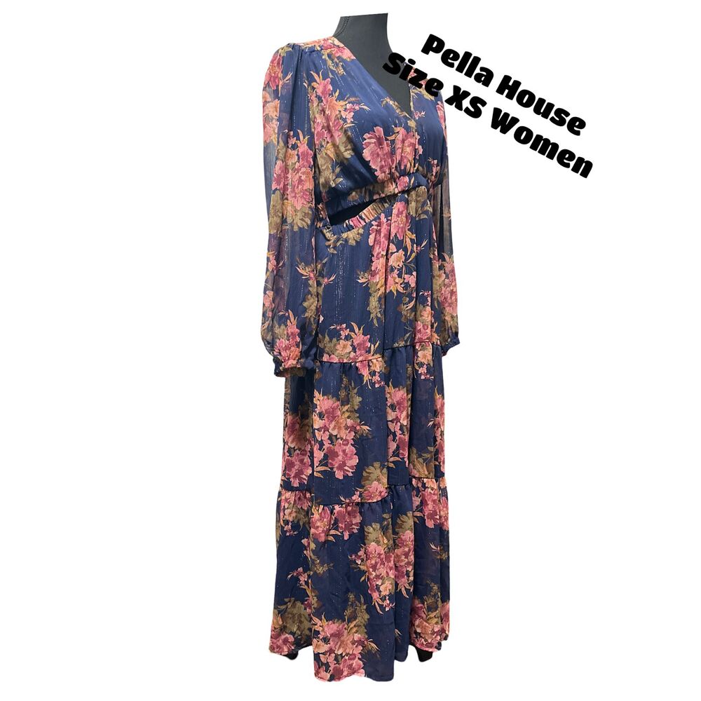Sofia Jeans Women Plus Size Cutout Maxi Dress Long Sleeves Floral Wine Size XS